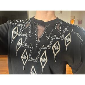 Vintage 80s Black Beaded Western Glam Top